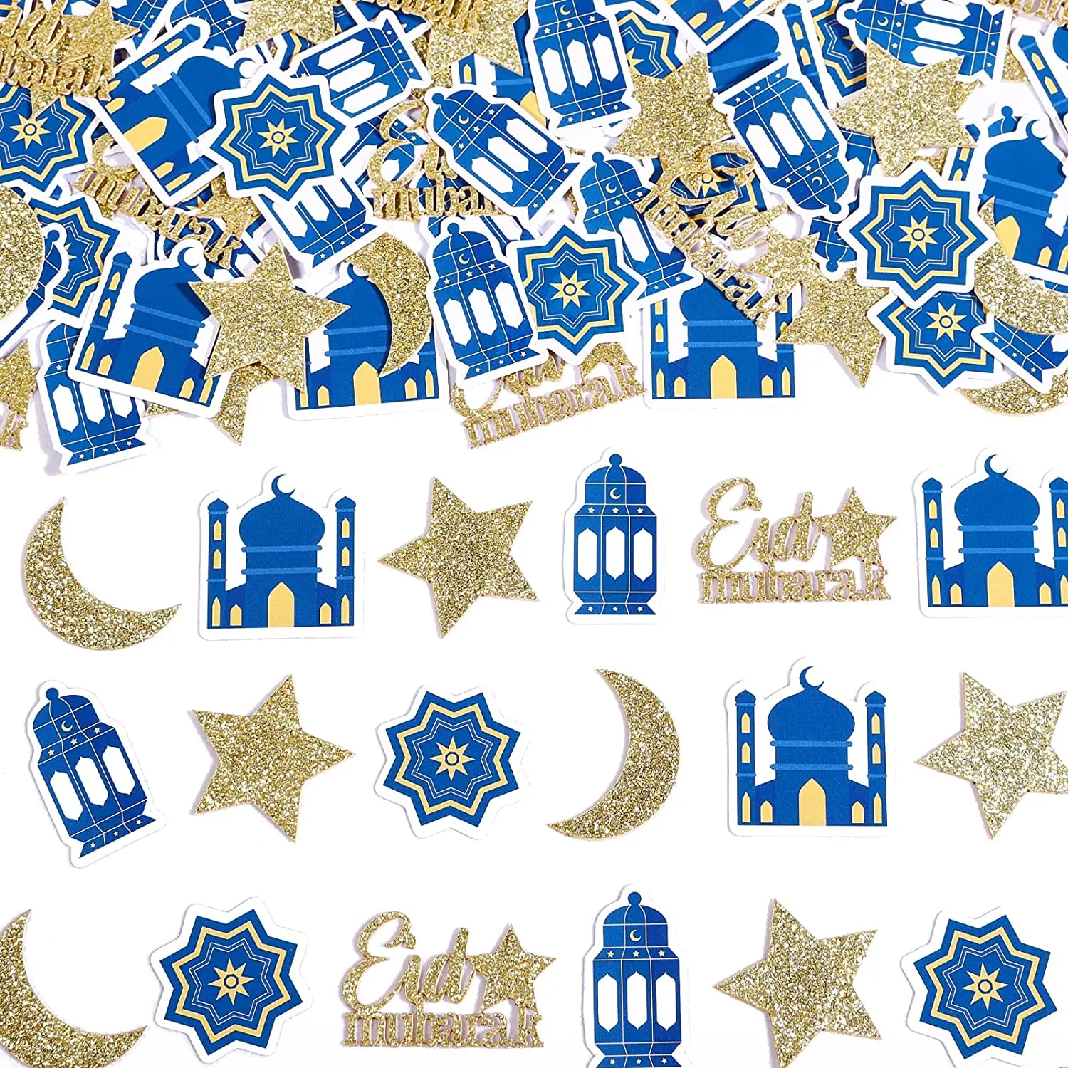 

200PCS Eid Mubarak Table Confetti Navy Blue Mosque Glitter Moon Stars Confetti for Eid Celebrations Party Decorations Home Decor