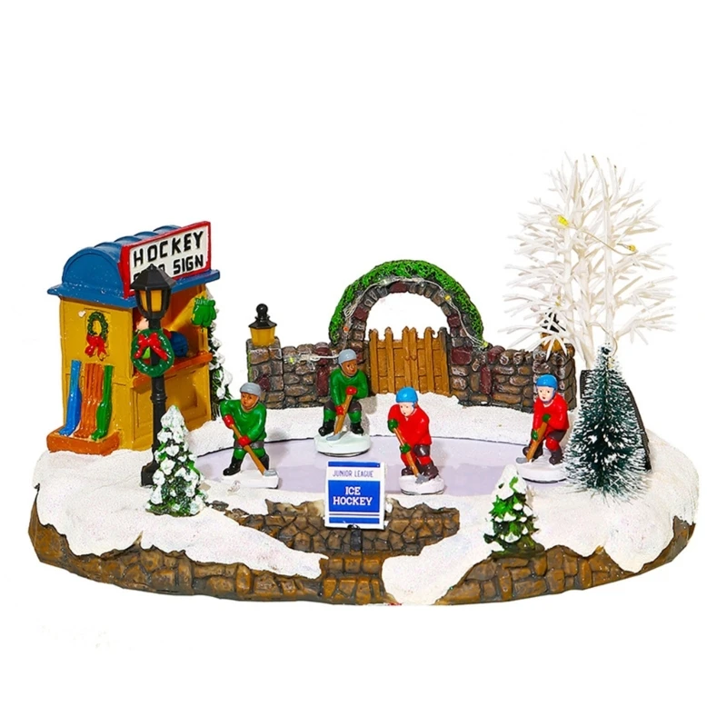 

Christmas Village Scene Skating Kids Lighted House Christmas Tabletop Ornament