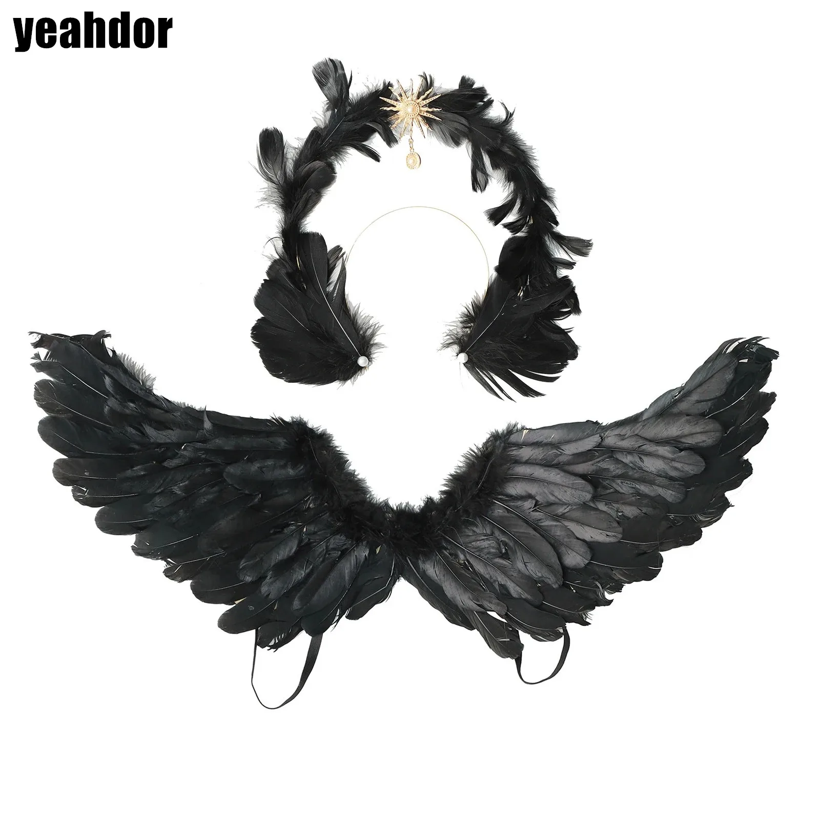 

Angel Devil Feather Wings Halloween Christmas Cosplay with Headband Foldable Wings Fallen Fairy Witch Props for Christmas Party