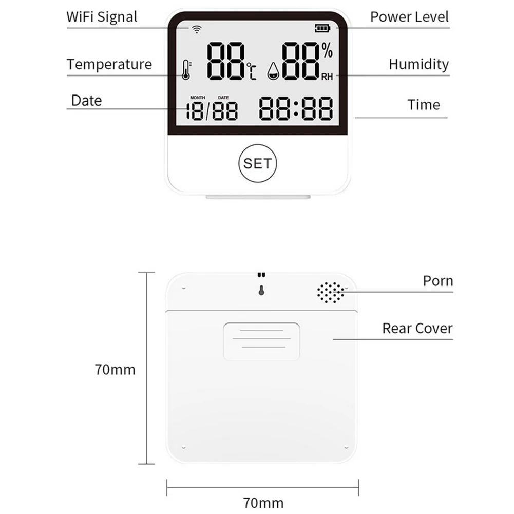 Hygrometer Thermometer Sensor Smart Temperature Time & Date Tuya 1pcs White 70*70*28mm Display Wireless Durable
Hygrometer Thermometer Sensor Smart Temperature Time & Date Tuya 1pcs White 70*70*28mm Display Wireless Durable