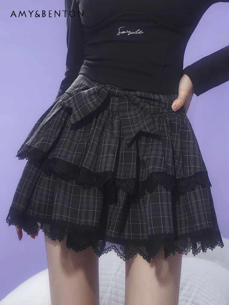 Harajuku Gothic Vintage Plaid Bow Skirt Sweet Cool Girl Lace Stitching Mini Skirt High Waist Slim Fit Ball Down Skits Y2k Skirt
Harajuku Gothic Vintage Plaid Bow Skirt Sweet Cool Girl Lace Stitching Mini Skirt High Waist Slim Fit Ball Down Skits Y2k Skirt