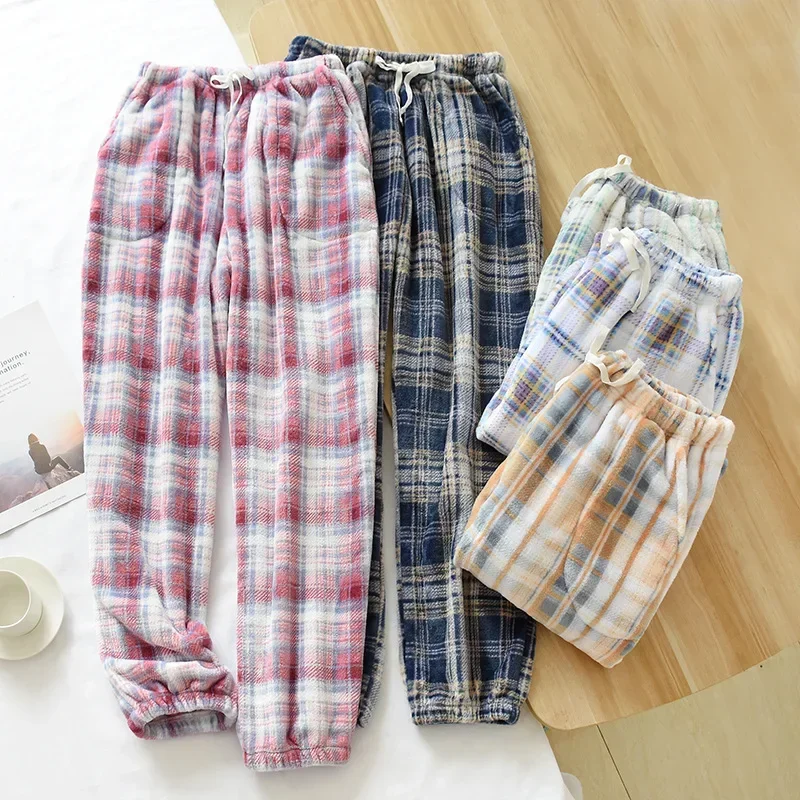 

Loose Pajama Warm Feet Pants Home Pants Warm And Winter Thickened Pants Couple Flannel Beam Women's Trousers Autumn Men's