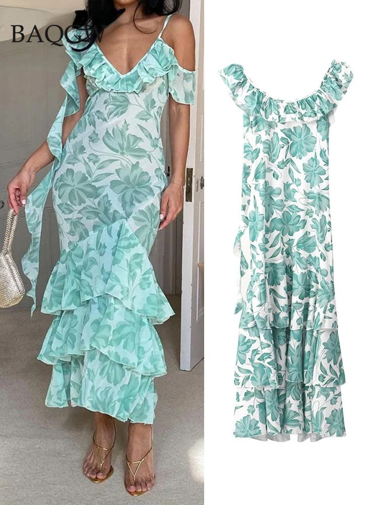 Elegant Sleeveless Slip Dress Women Floral V-neck Backless Ruffle Female Dresses 2023 Summer Fashion Slim Print Lady Vestidos 
Elegant Sleeveless Slip Dress Women Floral V-neck Backless Ruffle Female Dresses 2023 Summer Fashion Slim Print Lady Vestidos