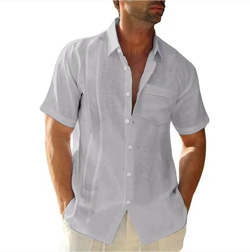 Lapel Pocket Single Breasted Shirt Cardigan Plain Cotton Linen Casual Short Sleeved Men's Shirt 2023 Men's Short Sleeved
Lapel Pocket Single Breasted Shirt Cardigan Plain Cotton Linen Casual Short Sleeved Men's Shirt 2023 Men's Short Sleeved