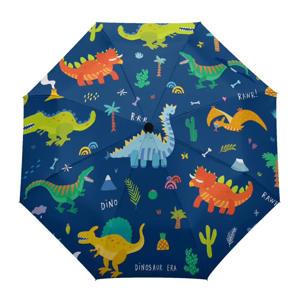

Colorful Cartoon Dinosaur Blue Creative Umbrella Rain Women Non Automatic Three Folding Umbrellas Windproof Parasol Parapluie