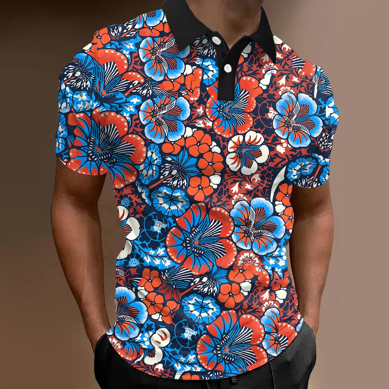 

Men Fashion Spring Summer Casual Short Sleeve Turndown Neck Printed T Shirts Top Blouse Party 3D Print Camisa