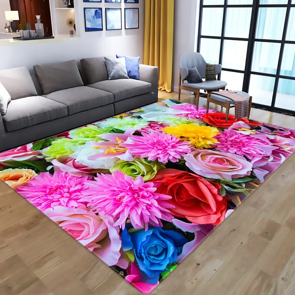 

Valentine's Day Roses Carpet Living Room Stain-resistant Non-slip Carpets for Bedroom Large One Piece Mat Decor