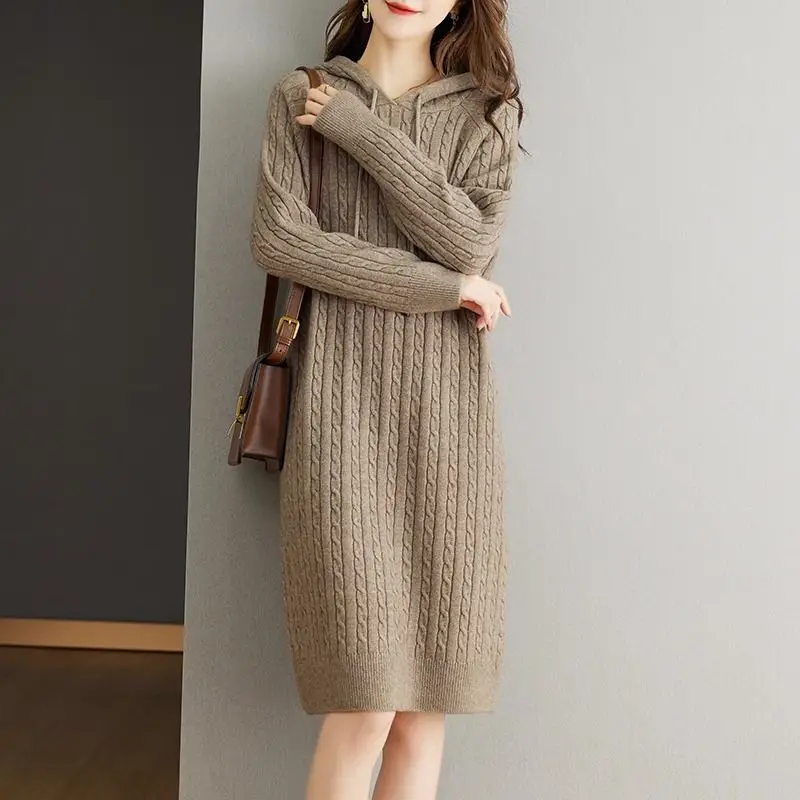Fashion Women's Knitted Dress 2023 Elegant Hoodie Autumn Winter Leisure Long Sleeve Knee Length F138
Fashion Women's Knitted Dress 2023 Elegant Hoodie Autumn Winter Leisure Long Sleeve Knee Length F138