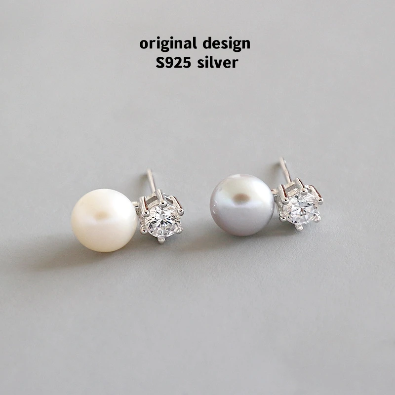 

European Hot Selling Freshwater Pearl Earrings Women's S925 Sterling Silver Round Studs Fashion Luxury Jewelry Gifts