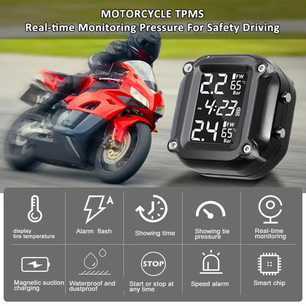 Motorcycle TPMS Tire Pressure Monitoring System 2 Sensors Tyre Tester Motorbike Display Accessories Precise Colorful
Motorcycle TPMS Tire Pressure Monitoring System 2 Sensors Tyre Tester Motorbike Display Accessories Precise Colorful