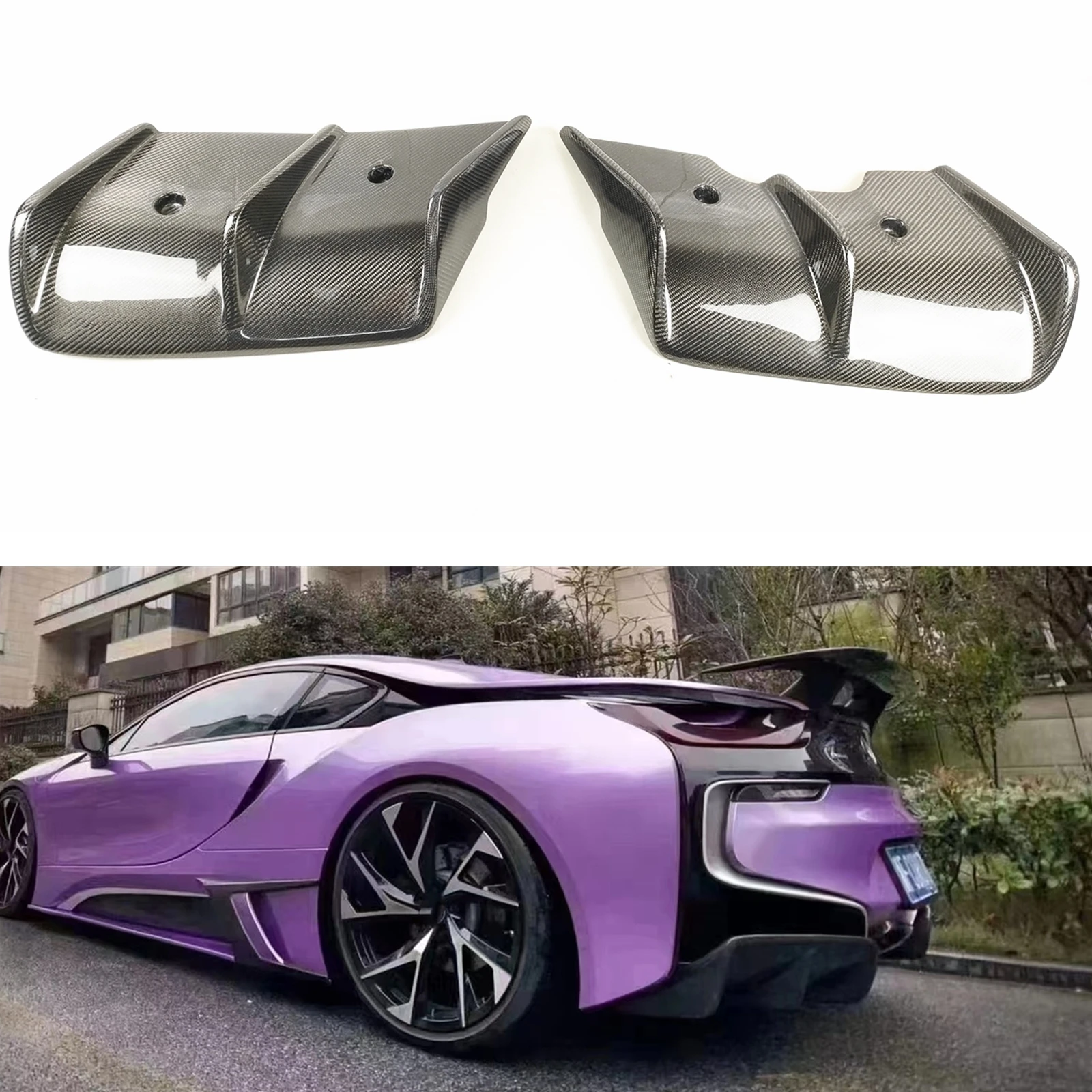 

Carbon Fiber Rear Bumper Side Cover Diffuser Splitter Boot Lower Guard Plate Spoiler For BMW i8 2014-2020