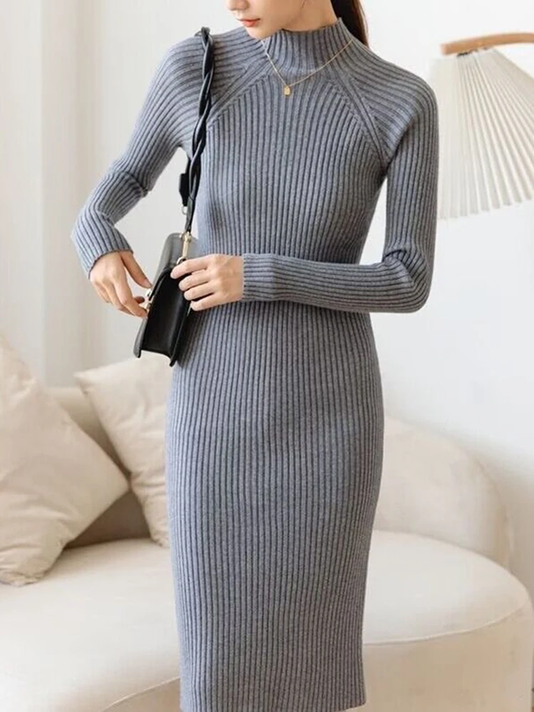 Knitted Dress for Women 2023 New Fashion Autumn Winter Casual Long Sleeve Half High Collar Sweater Dress Bottoming Slim Dresses
Knitted Dress for Women 2023 New Fashion Autumn Winter Casual Long Sleeve Half High Collar Sweater Dress Bottoming Slim Dresses