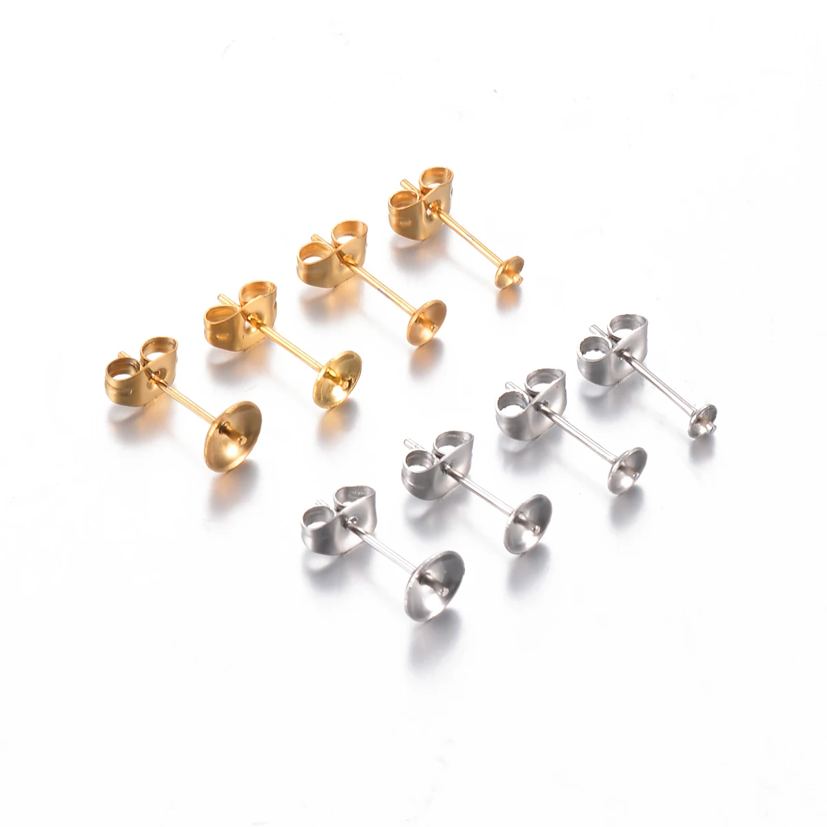 

30Pcs 3/4/5/6mm Stainless Steel Gold Silver Colour Blank Base Round Tray Setting Post Stud Earrings DIY Jewelry Making Findings