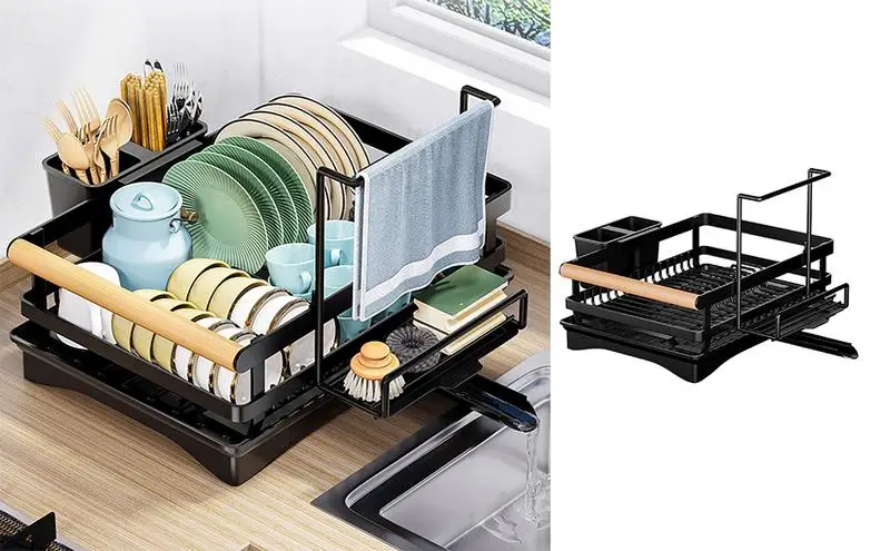 

Dish Drying Rack Kitchen Sink Counter Utensil Holder Drying Rack With Drainboard Space-Saving Dish Rack Organizer for Spoons