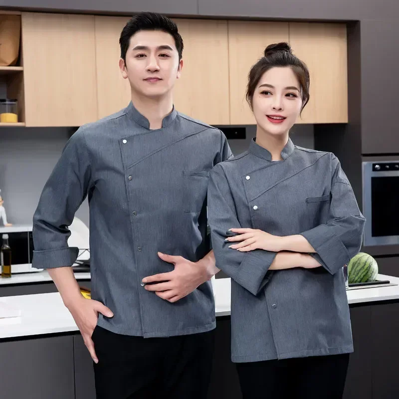 

Restaurant Jacket Long Uniform Chef Work Clothes Waiter T-shirt Cook Women Sleeve Coat Baker White Hotel Logo