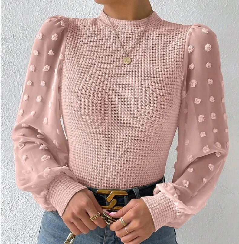 Sweet Style Women Pullover Shirts O-neck Patchwork Design Puff Sleeve Solid Office Lady Female Blouse Spring Summer 2024 New Top
Sweet Style Women Pullover Shirts O-neck Patchwork Design Puff Sleeve Solid Office Lady Female Blouse Spring Summer 2024 New Top