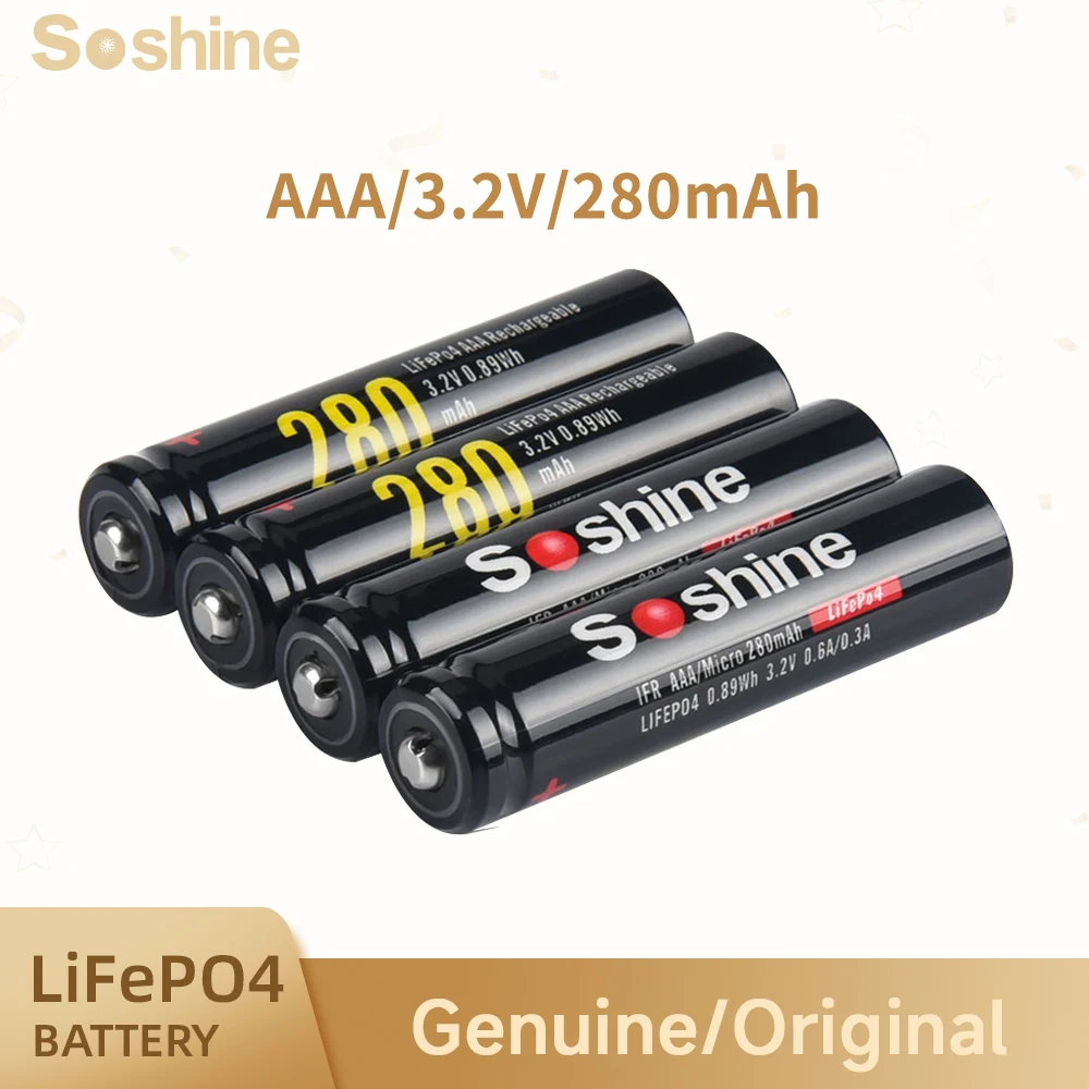 

Soshine 4/8/12PC AAA 10440 LiFePO4 Battery 3.2V 280mAh Rechargeable Battery Flashlights Camera Shaver Cells Wireless Mouse Toy