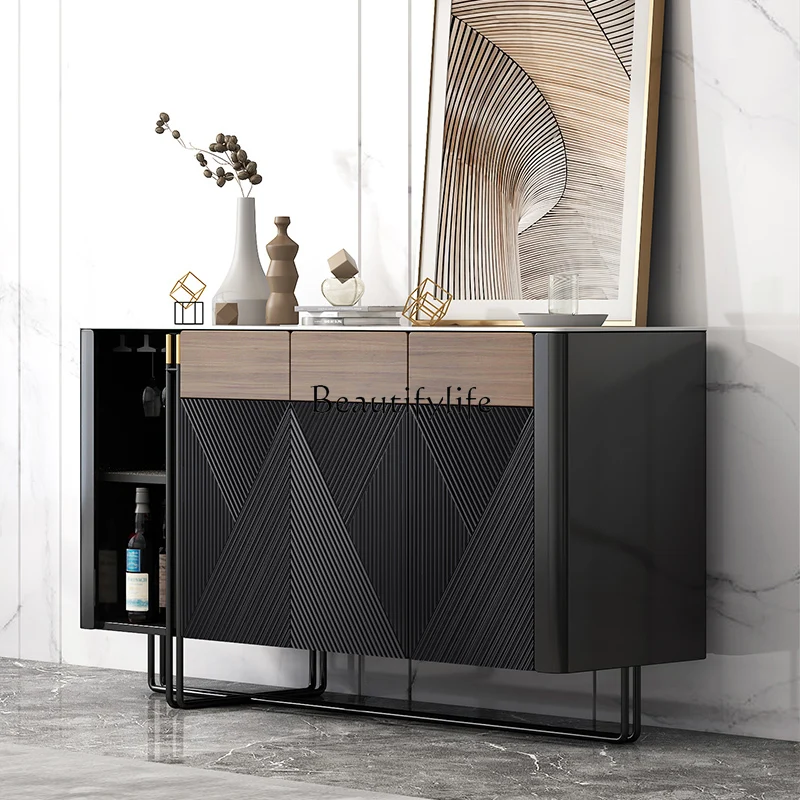 

Italian Stone Plate Combination Light Luxury Sideboard Cabinet with Drawer Modern Minimalist Living Room Home Villa Black Locker