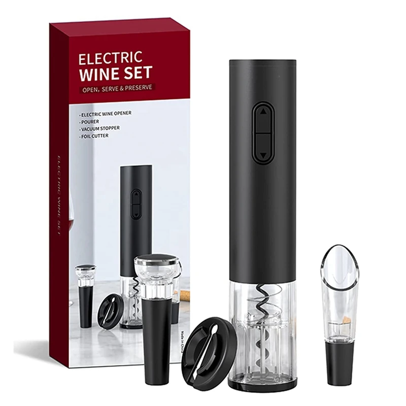 

Electric Wine Opener Set, Battery Operated Wine Bottle Opener With Foil Cutter, Wine Pourer And Vacuum Stopper