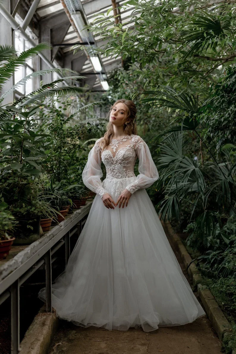Elegant Long Puff Sleeves Wedding Dress for Woman Boho Appliques Lace Beach Bridal Gowns O-Neck Party Dress Vestido De Novia
Elegant Long Puff Sleeves Wedding Dress for Woman Boho Appliques Lace Beach Bridal Gowns O-Neck Party Dress Vestido De Novia