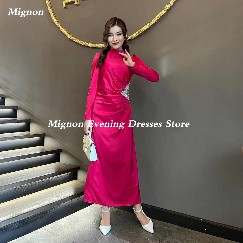 Mignon Satin A-line O-neck Sequins Arab Ruffle Prom Gown Ankle-length Saudi Elegant Formal Evening Party Dress for Women 2023 
Mignon Satin A-line O-neck Sequins Arab Ruffle Prom Gown Ankle-length Saudi Elegant Formal Evening Party Dress for Women 2023