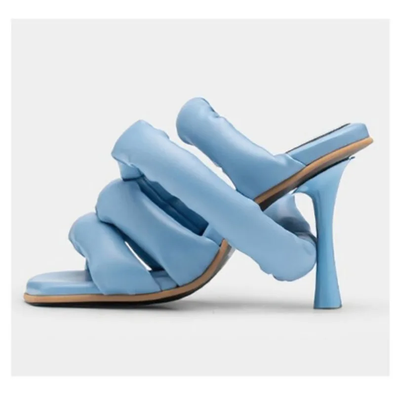 

2024 новые цветные туфли Muller с квадратным носком и открытым носком, модные туфли большого размера с открытой спиной, женские тонкие туфли на высоком каблуке