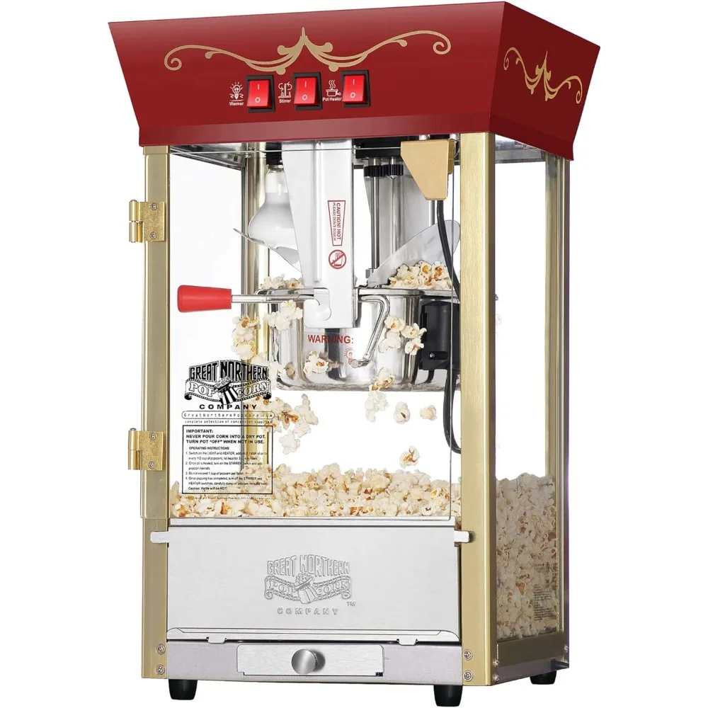 

Popcorn Red Movie Theater Style 8 Ounce, Antique Popcorn Machine, Built with Stainless Steel and Tempered Glass Food Zones