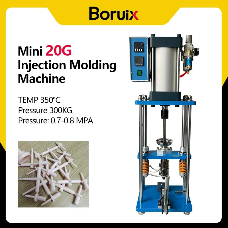 

Boruix 20G Mini Pneumatic Device Vertical Plastic Injection Molding Machine Pressure is 300kg Temperature 350℃