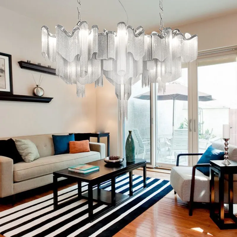 Post Modern Luxury Aluminum Chain Tassel Chandelier Living Room Dining Room Bedroom Duplex Building Decorative Pendant Lamp 
Post Modern Luxury Aluminum Chain Tassel Chandelier Living Room Dining Room Bedroom Duplex Building Decorative Pendant Lamp