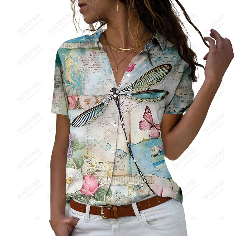 

Летняя новая женская рубашка со стрекозой бабочкой с 3D принтом женская рубашка Повседневная стильная женская рубашка модная трендовая женская рубашка