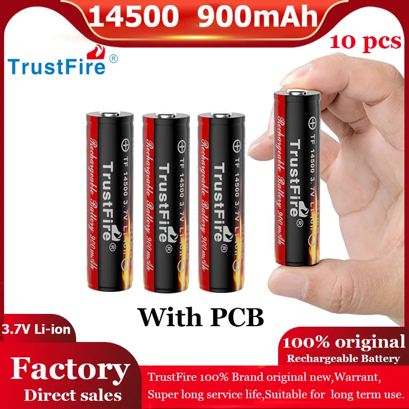 

TrustFire 1-10Pcs 14500 900mAh 3.7V Li-ion Rechargeable Batteries AA Battery Lithium For Led Flashlight Headlamps/Camera/Toy PCB