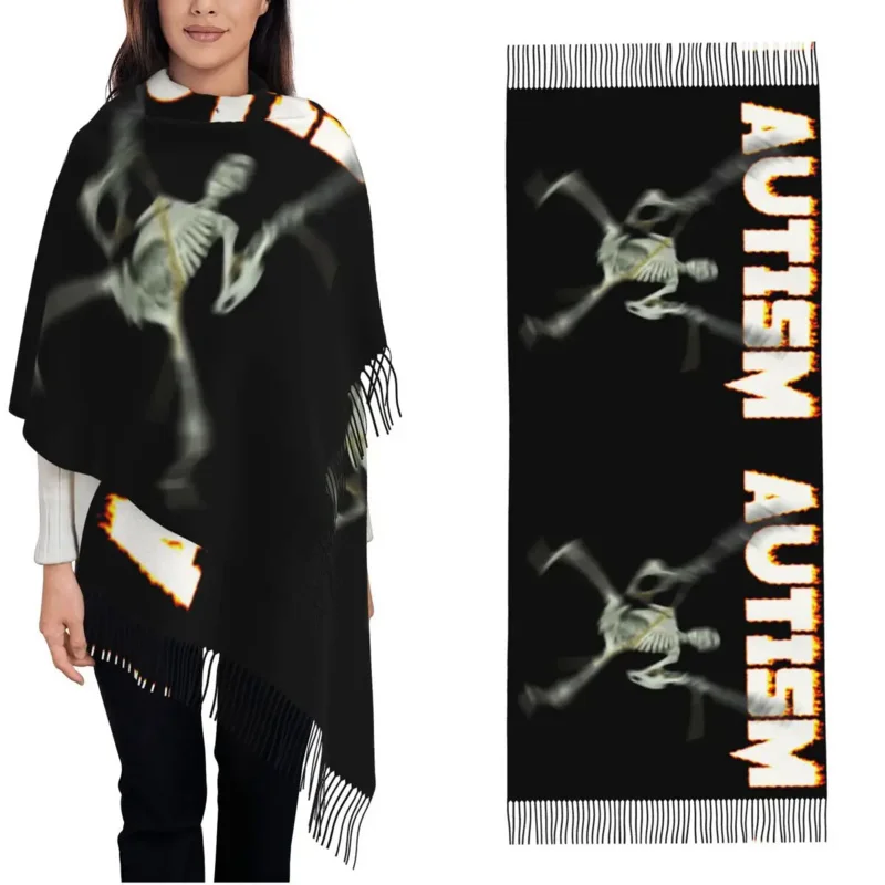 

Autism Skeleton Meme Shawls Wraps Womens Winter Warm Large Soft Scarf Neckerchief Tassel Scarves