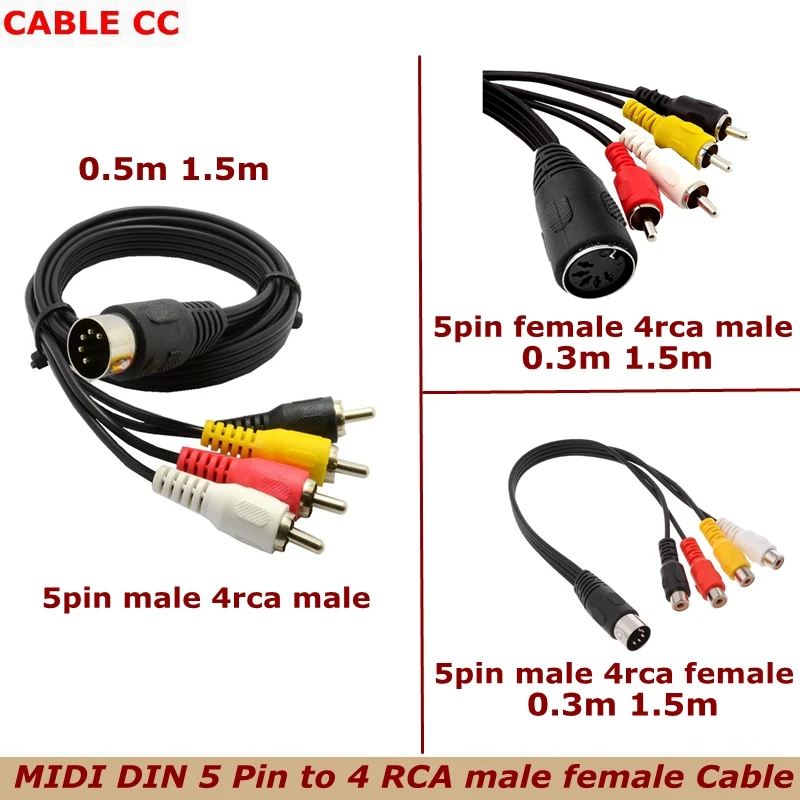 

5Pin DIN Male MIDI Cable to 4 RCA Male female Plug Audio Cable For Naim Quad Stereo Systems 5 Pin DIN Male Plug Newest 0.5m