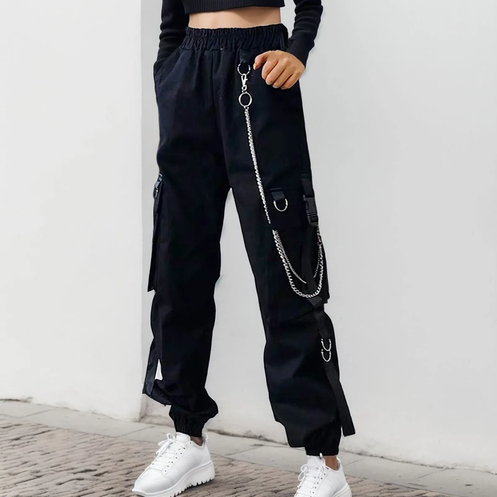 Брюки-карго Techwear женские, черные брюки-карго в стиле панк, Мужская Осенняя Повседневная Готическая уличная одежда, наряды в стиле хип-хоп с ленточной цепью
Брюки-карго Techwear женские, черные брюки-карго в стиле панк, Мужская Осенняя Повседневная Готическая уличная одежда, наряды в стиле хип-хоп с ленточной цепью