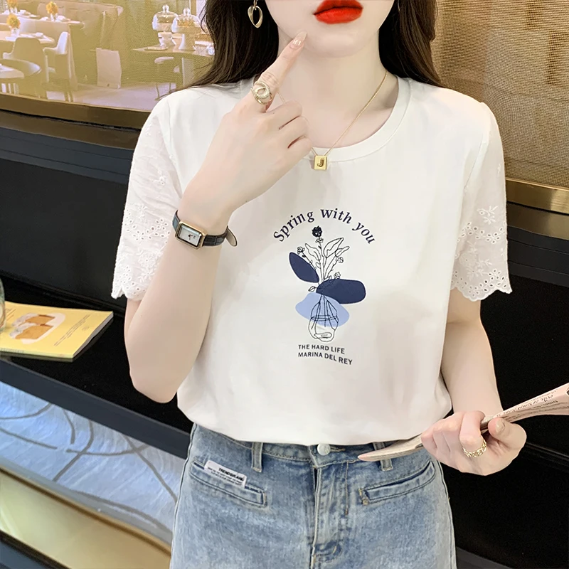LKSK Printed Pure Cotton Shoulder Short Sleeved T-shirt for Women's Summer New Slimming and Stylish Casual Unique and Chic Top
LKSK Printed Pure Cotton Shoulder Short Sleeved T-shirt for Women's Summer New Slimming and Stylish Casual Unique and Chic Top