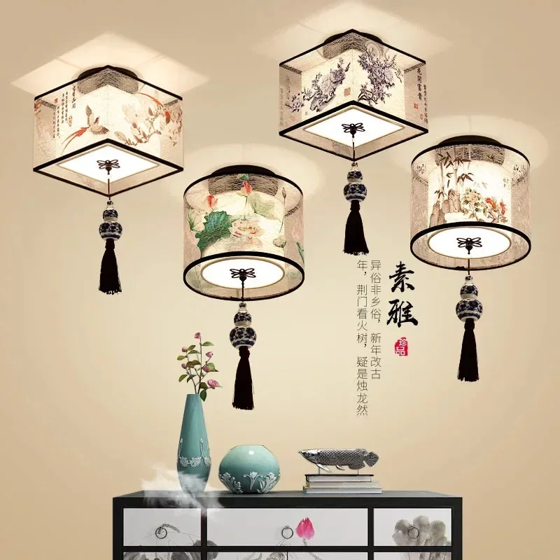 

Новая китайская люстра, люстра, потолочный светильник, простой коридор, китайская живопись, потолочные светильники, креативное светодиодное освещение с подвесным лотосом