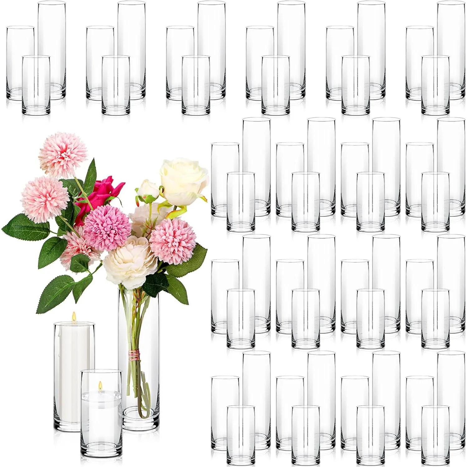 Maxdot Thickened Glass 5 6 8 Inch Clear Flower Wedding Cylinder Vase Bulk Tall Floating Candle Set for Party Event (36 Pcs)
Maxdot Thickened Glass 5 6 8 Inch Clear Flower Wedding Cylinder Vase Bulk Tall Floating Candle Set for Party Event (36 Pcs)