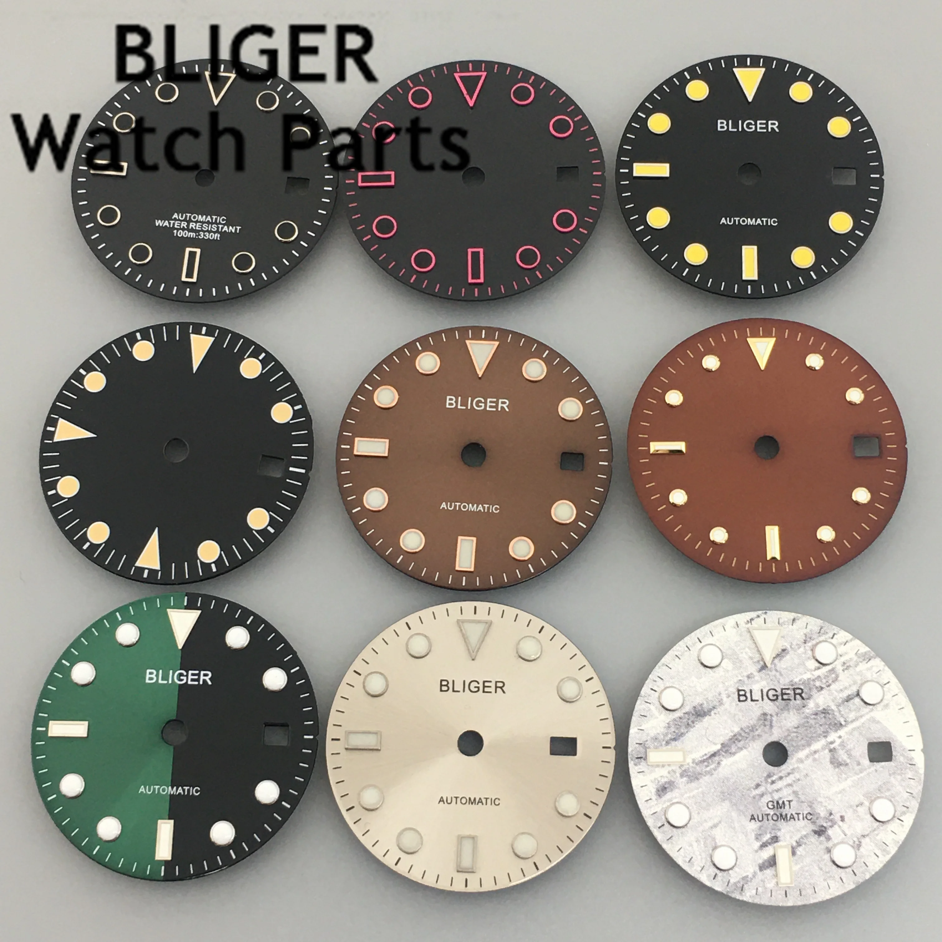 

BLIGER 28.5mm black brown silver watch dial luminous fit ETA 2836 2824 Mingzhu DG2813 3804 Miyota 8205 8215 821A movement