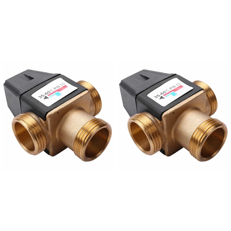 

2 Pcs 3 Way DN25 External Thread Brass Thermostatic Mixing Valve Solar Water Heater Thermostatic Valve