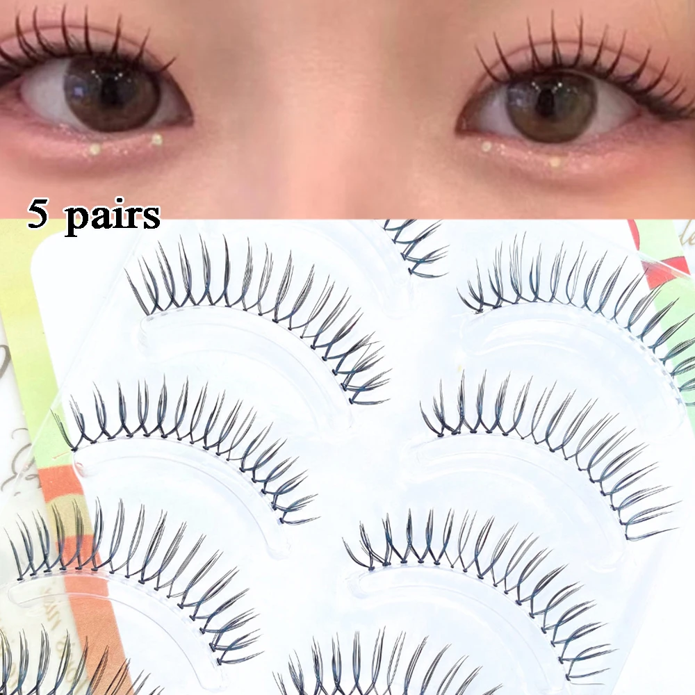 

5 Pairs False Eyelashes Korean Girl Group Lash Extension  U Shape Comic Eye Makeup Lashes Natural Wispy Fake Eyelashes