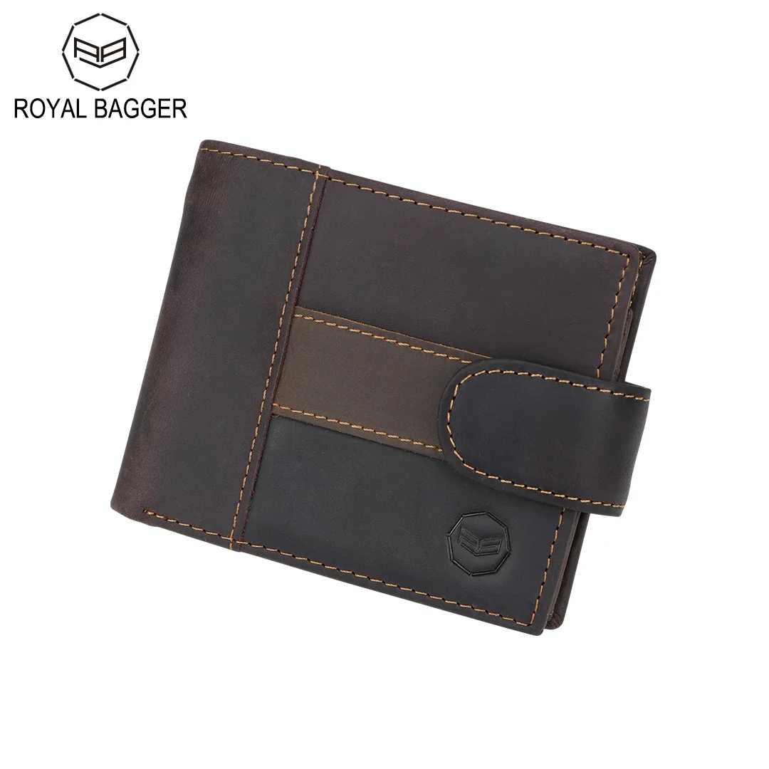 

Royal Bagger Short Wallets for Men Genuine Cowhide Large Capacity Card Holder Crazy Horse Leather Vintage Male Wallet Purse 1454