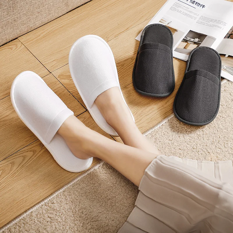 

1pair Hotel Slippers Men Womens Closed Toe Non-slip Shoes Travel Disposable Cotton Home Hospitality Slippers SPA Guest Slides