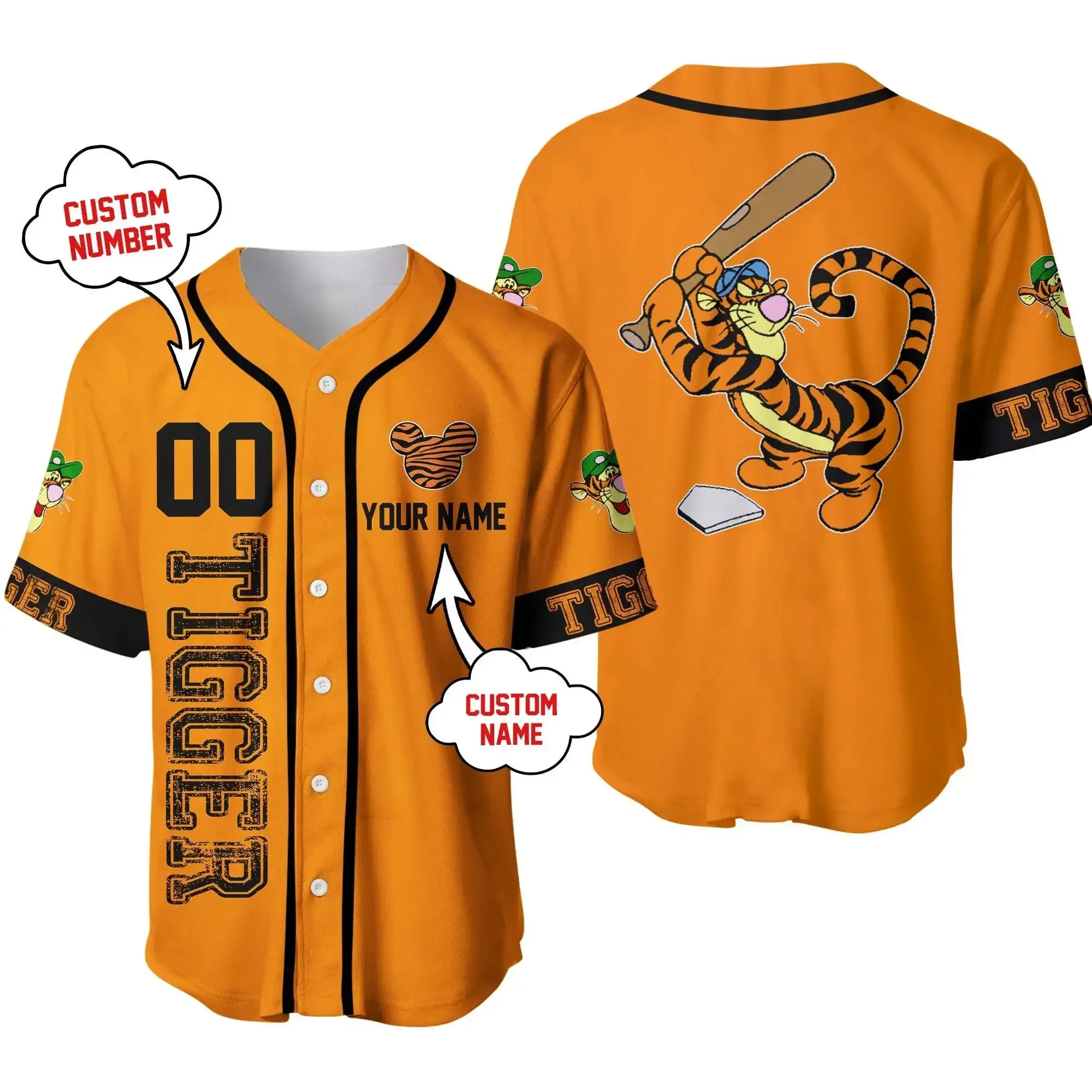 

Tegger White Yellow Disney Baseball Jersey Tigger Winnie The Pooh Black Orange Disney Unisex Cartoon Graphic Casual Outfits Cust