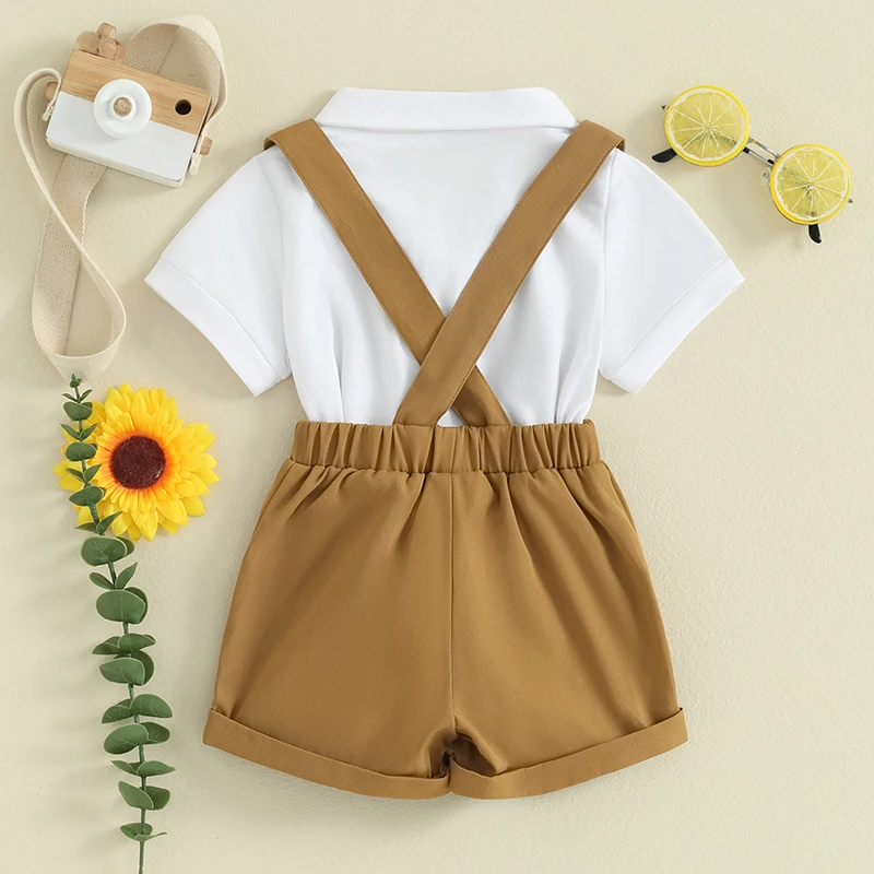 

Formal Gentleman Baby Boy Suspender Shorts Outfit Short Sleeve Button Down Bowtie Shirt Romper And Shorts Set