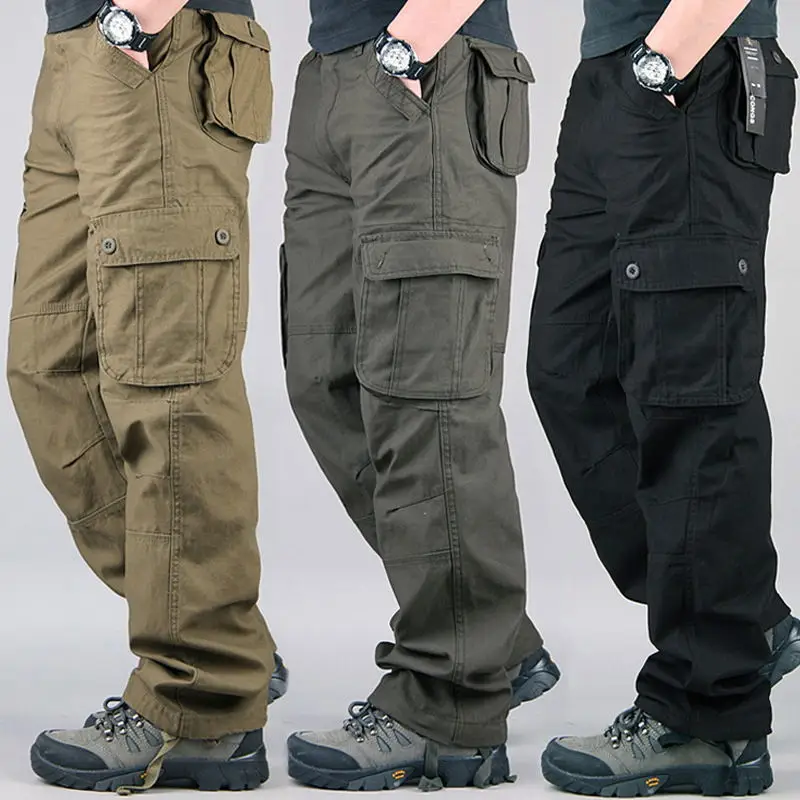 

Брюки-карго мужские хлопковые, повседневные штаны с несколькими карманами, длинные прямые Слаксы, стиль милитари, тактические, весна-осень