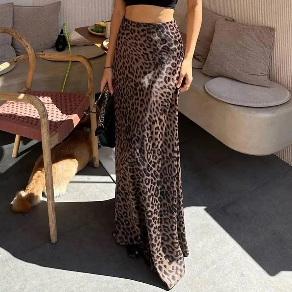 

Lady Maxi Skirt Leopard Print High Waist Fishtail Maxi Skirt for Women Elegant Floor Length Party Prom Skirt with Zipper Closure