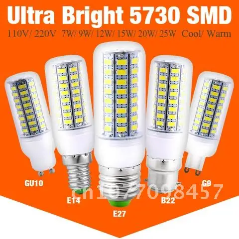 

LED Corn Bulb Lamp E27 GU10 G9 E14 B22 Base Energy Saving Light Lampada 5730 Warm Cool White Chandelier Lighting Home Decor 220V