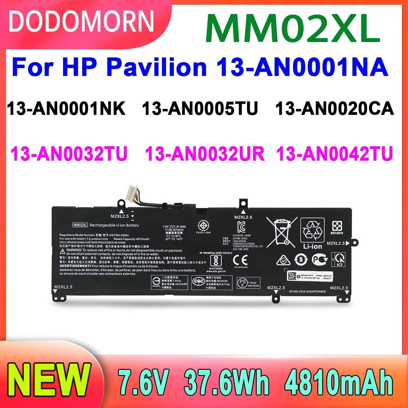 Аккумулятор DODOMORN MM02XL для ноутбука HP Pavilion 13-AN0001NA 13-AN0001NK 13-AN0005TU 13-AN0020CA 13-AN0032TU 13-AN0032UR 37,6 Втч
Аккумулятор DODOMORN MM02XL для ноутбука HP Pavilion 13-AN0001NA 13-AN0001NK 13-AN0005TU 13-AN0020CA 13-AN0032TU 13-AN0032UR 37,6 Втч