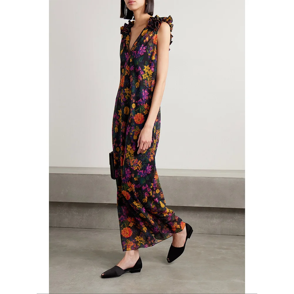 High quality! Ladies 24 spring and summer new colour clashing floral print front and back V-neck long halter silk dresses
High quality! Ladies 24 spring and summer new colour clashing floral print front and back V-neck long halter silk dresses