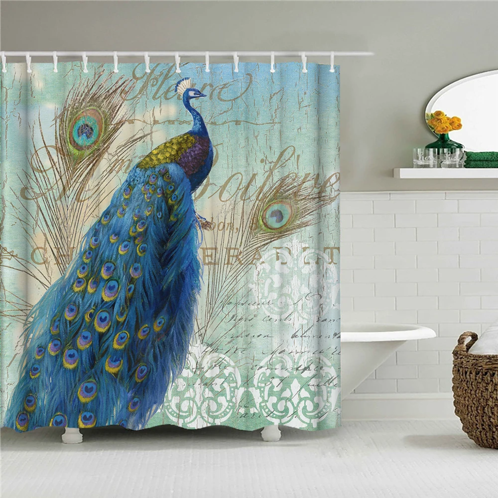 

Beautiful Peacocks Printed Fabric Shower Curtains Flower Birds Bath Screen Waterproof Home Decor Bathroom Accessories Cortina